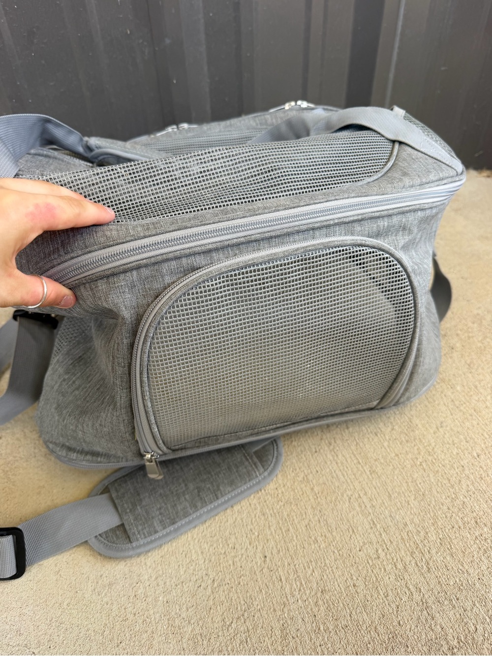 Gray pet carrier